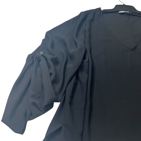 Eloquii Black Sheer Top Pull Up Snap Button Sleeves - Picture 5 of 13